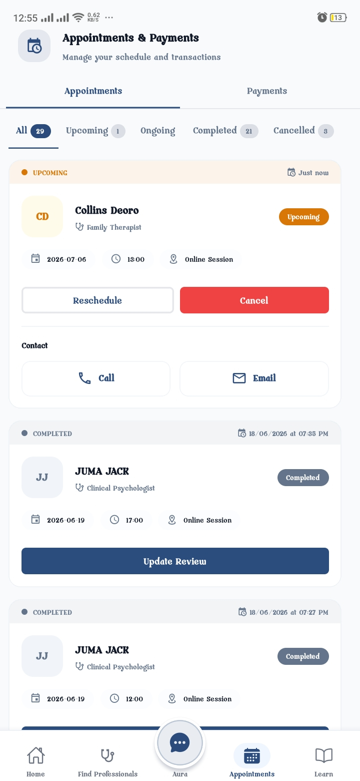 Manage your appointments — Appointments screen