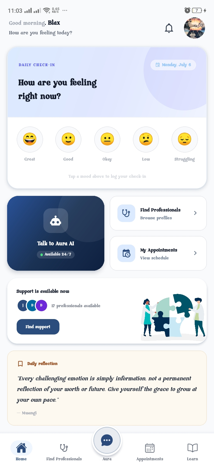 Check in daily — Home screen with daily check-in